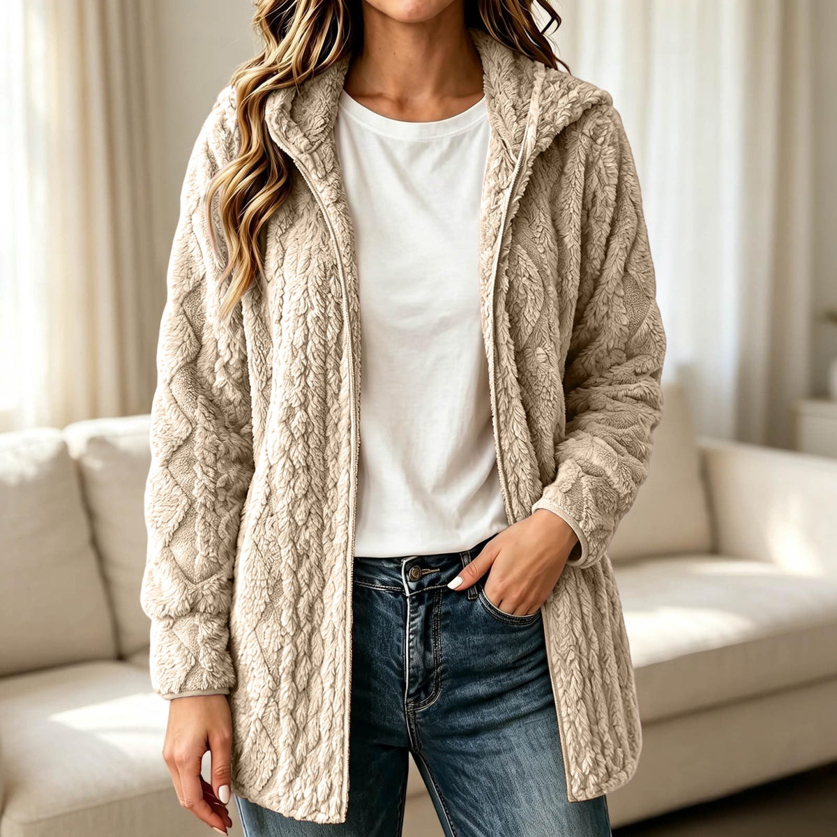 ✨ Manteau cardigan à capuche pelucheuse pour femme, décontracté : facile à porter au quotidien 🧥
