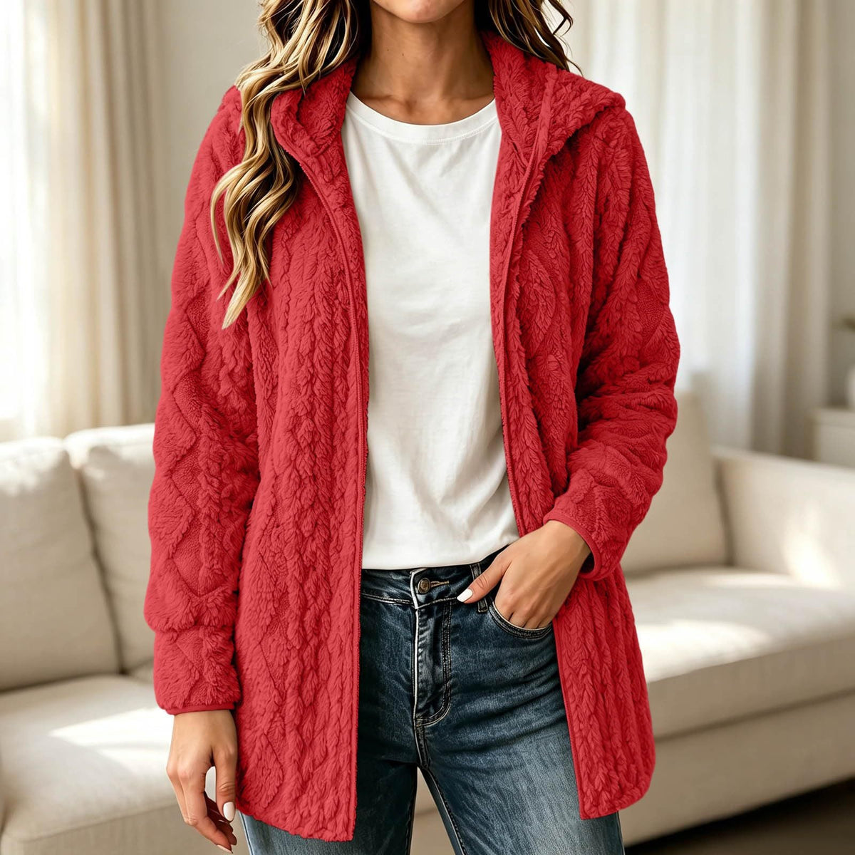✨ Manteau cardigan à capuche pelucheuse pour femme, décontracté : facile à porter au quotidien 🧥