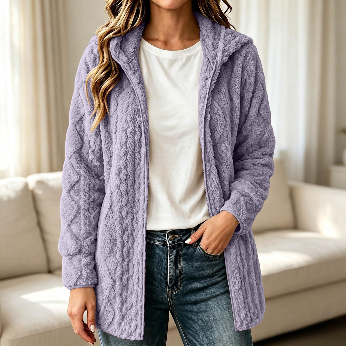 ✨ Manteau cardigan à capuche pelucheuse pour femme, décontracté : facile à porter au quotidien 🧥