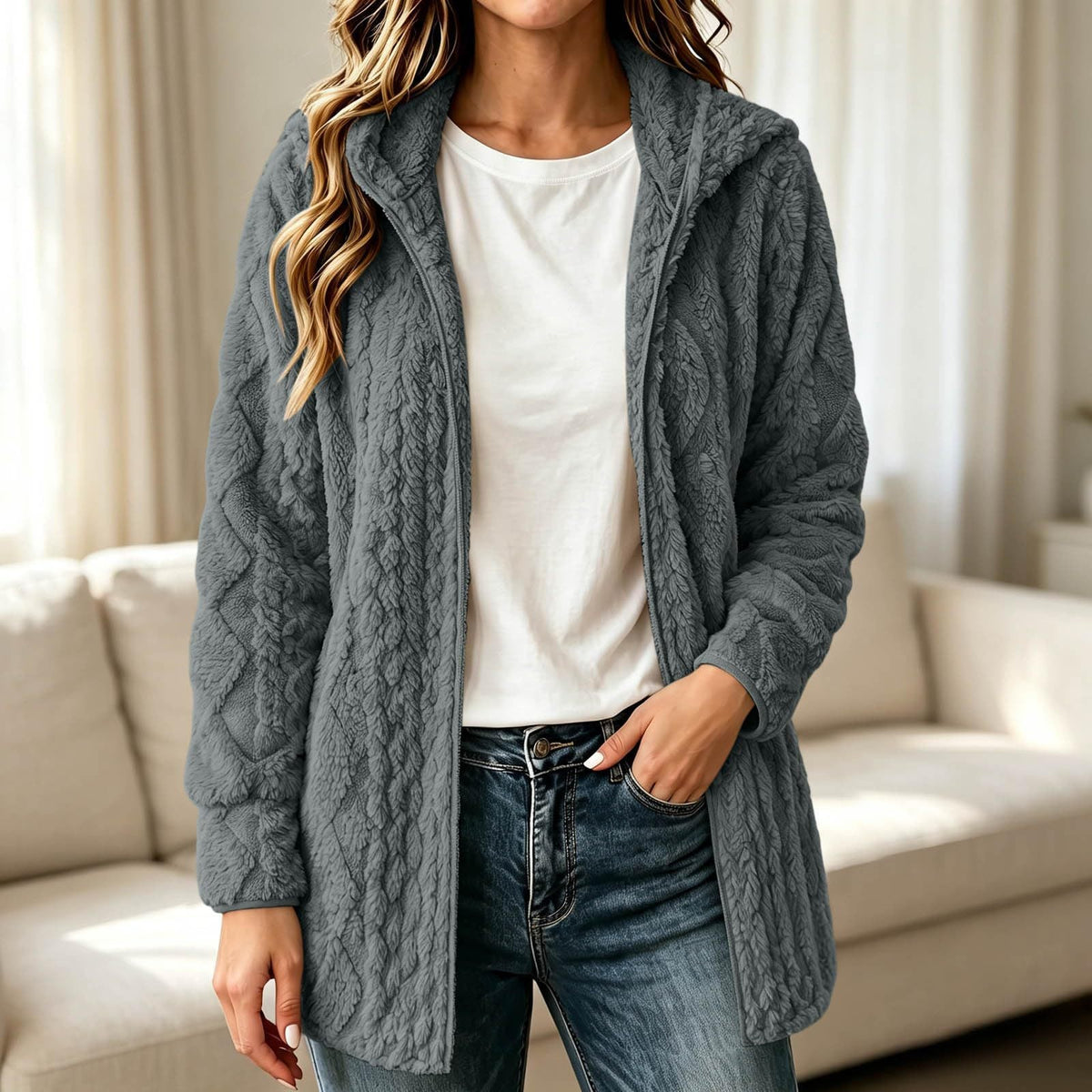 ✨ Manteau cardigan à capuche pelucheuse pour femme, décontracté : facile à porter au quotidien 🧥