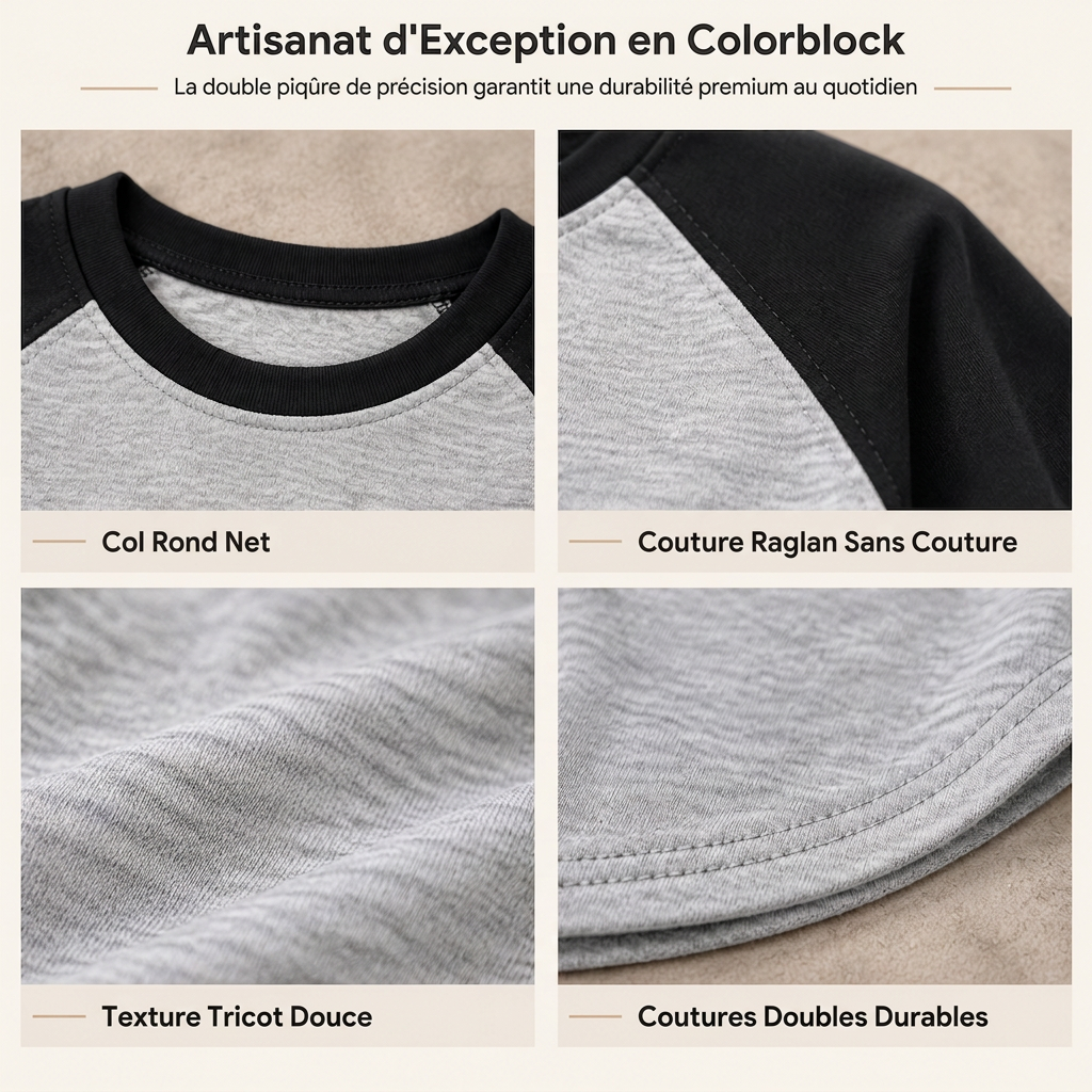 ✨ T-shirt femme à manches longues et col rond, color-block : facile à porter au quotidien 👕