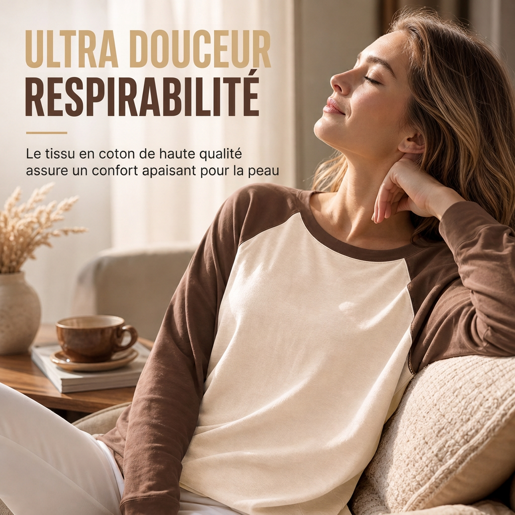 ✨ T-shirt femme à manches longues et col rond, color-block : facile à porter au quotidien 👕