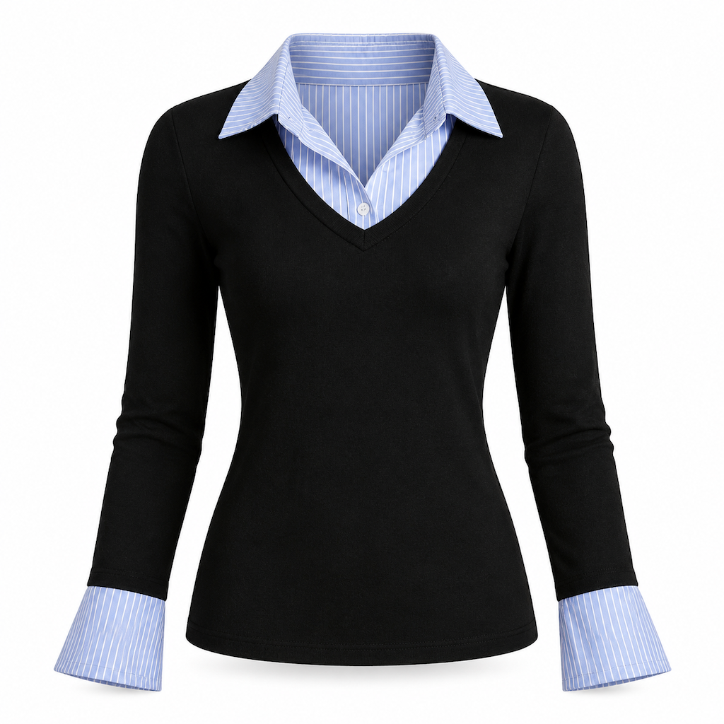 ✨ Pull en maille à rayures pour femme, style préppy et effet deux pièces, manches longues et coupe ajustée : facile à porter au quotidien 🧶