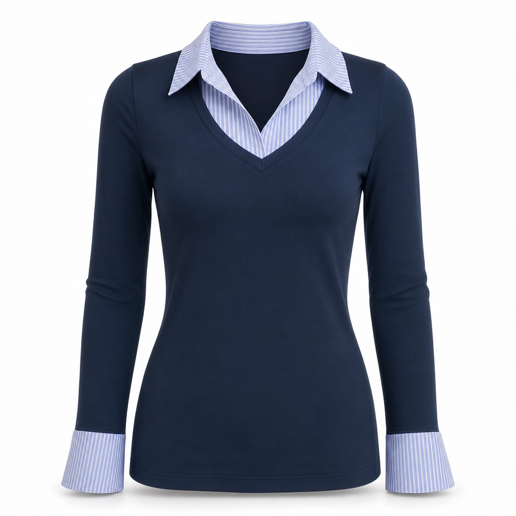 ✨ Pull en maille à rayures pour femme, style préppy et effet deux pièces, manches longues et coupe ajustée : facile à porter au quotidien 🧶