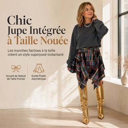 ✨ Jupe pour femme à carreaux, effet patchwork, asymétrique et taille haute : facile à porter au quotidien 👗
