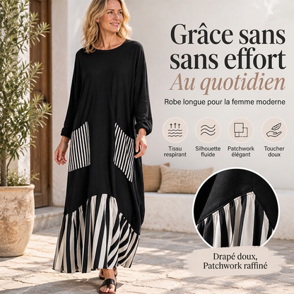 ✨ Robe maxi pour femme à manches longues et patchwork rayé : facile à porter au quotidien 👗