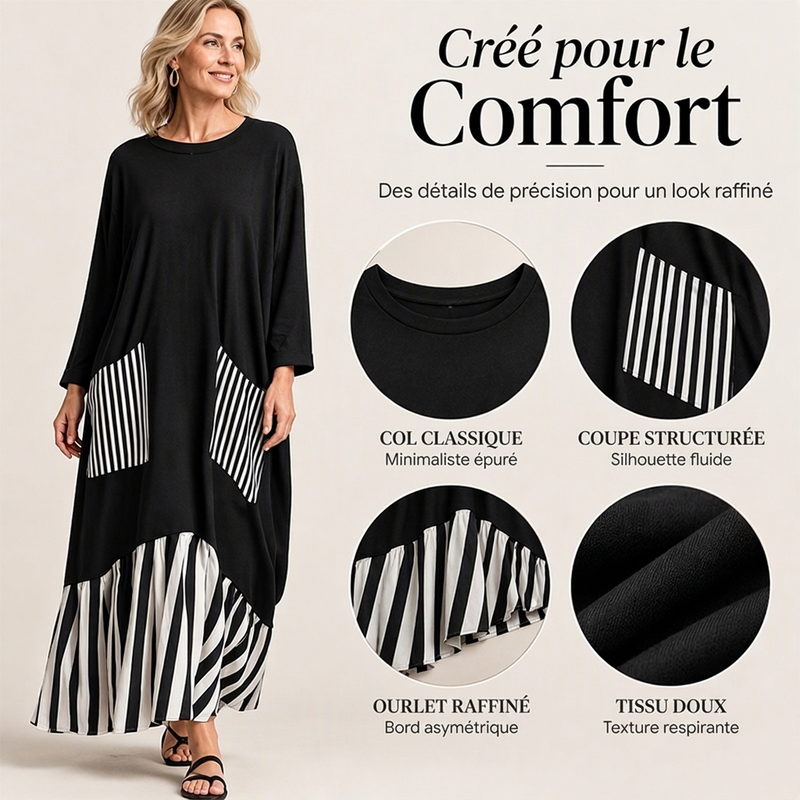 ✨ Robe maxi pour femme à manches longues et patchwork rayé : facile à porter au quotidien 👗