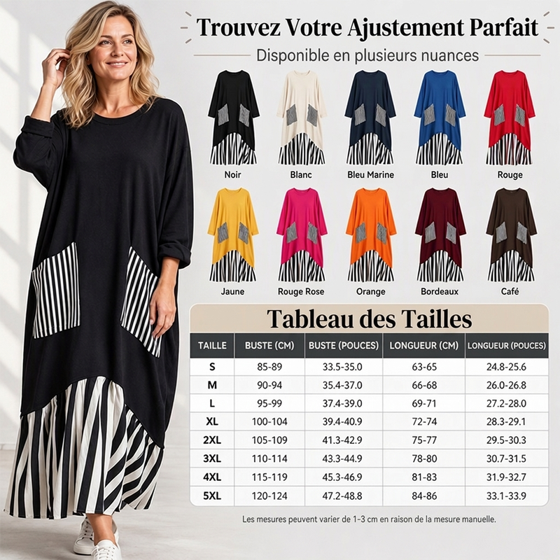 ✨ Robe maxi pour femme à manches longues et patchwork rayé : facile à porter au quotidien 👗