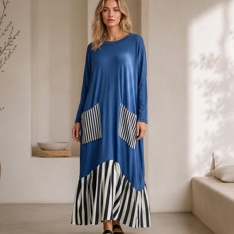 ✨ Robe maxi pour femme à manches longues et patchwork rayé : facile à porter au quotidien 👗