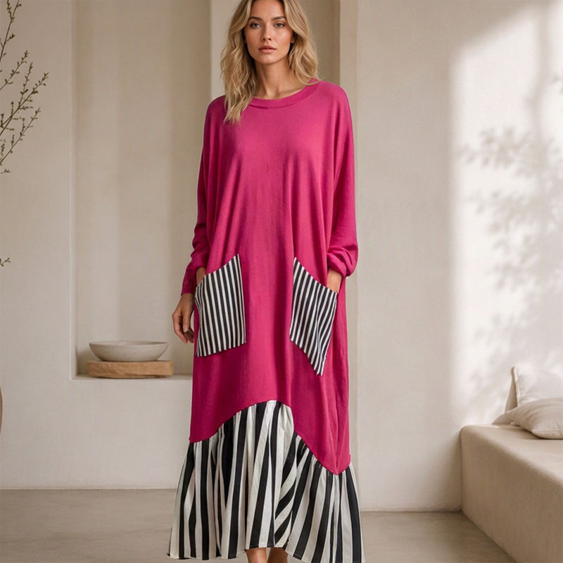 ✨ Robe maxi pour femme à manches longues et patchwork rayé : facile à porter au quotidien 👗