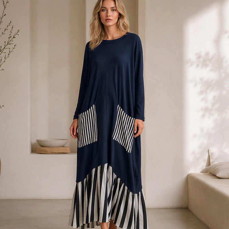 ✨ Robe maxi pour femme à manches longues et patchwork rayé : facile à porter au quotidien 👗