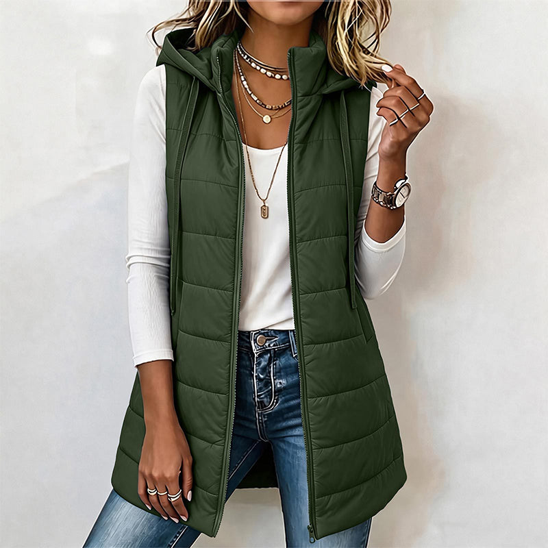 ✨ Gilet matelassé mi-long à capuche pour femme : facile à porter au quotidien 🧥