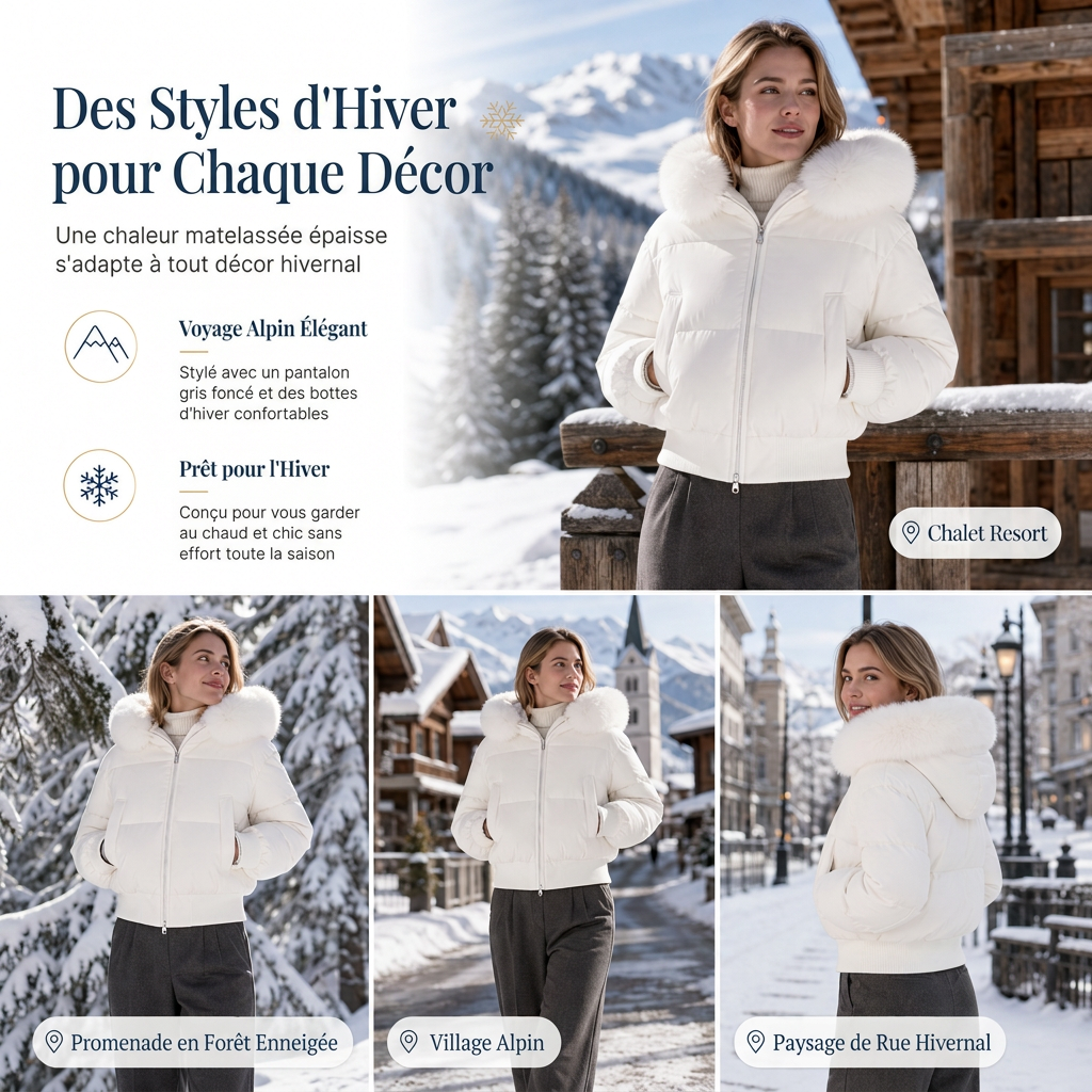 ✨ Manteau matelassé court à capuche pour femme, fausse fourrure : facile à porter en hiver 🧥