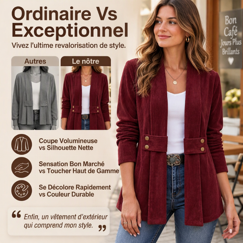 ✨ Veste en velours côtelé pour femme, ouverte sur le devant : facile à porter au quotidien 🧥