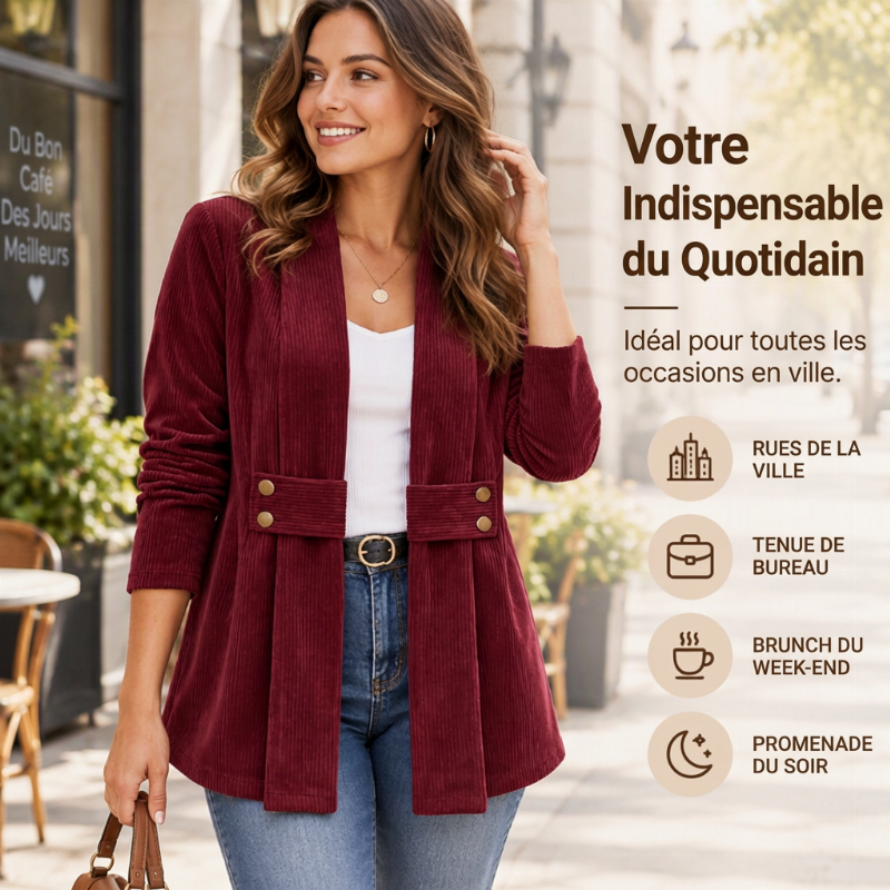 ✨ Veste en velours côtelé pour femme, ouverte sur le devant : facile à porter au quotidien 🧥