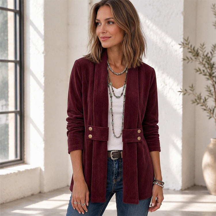 ✨ Veste en velours côtelé pour femme, ouverte sur le devant : facile à porter au quotidien 🧥