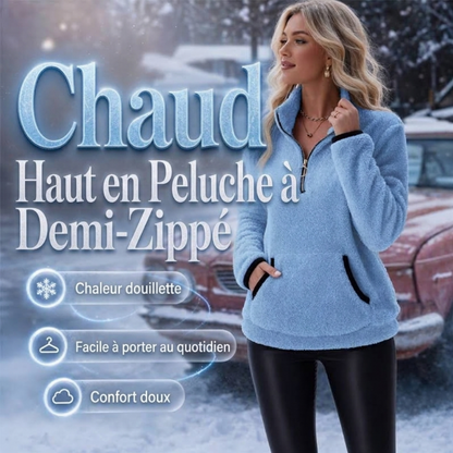 ✨ Sweat pelucheux demi-zip pour femme, polaire double face : facile à porter au quotidien 🧶