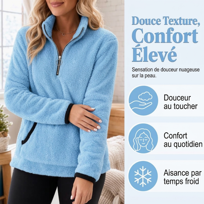 ✨ Sweat pelucheux demi-zip pour femme, polaire double face : facile à porter au quotidien 🧶