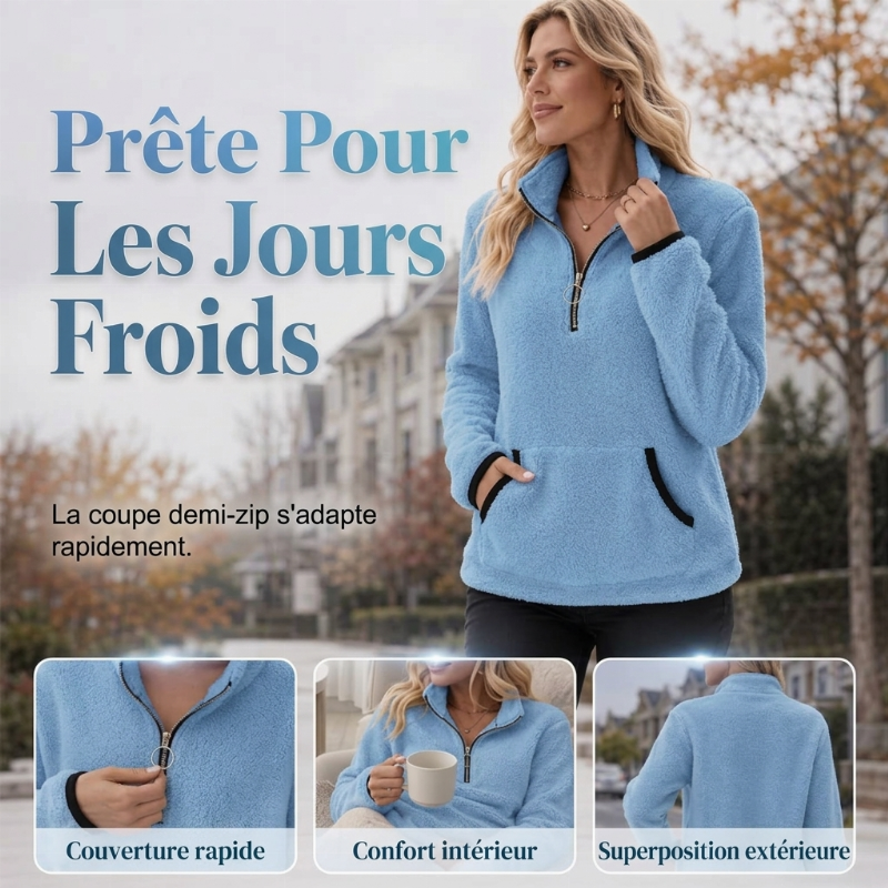✨ Sweat pelucheux demi-zip pour femme, polaire double face : facile à porter au quotidien 🧶