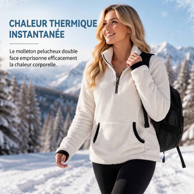 ✨ Sweat pelucheux demi-zip pour femme, polaire double face : facile à porter au quotidien 🧶