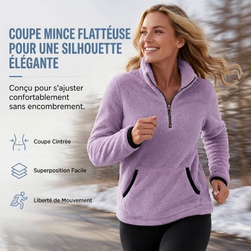 ✨ Sweat pelucheux demi-zip pour femme, polaire double face : facile à porter au quotidien 🧶