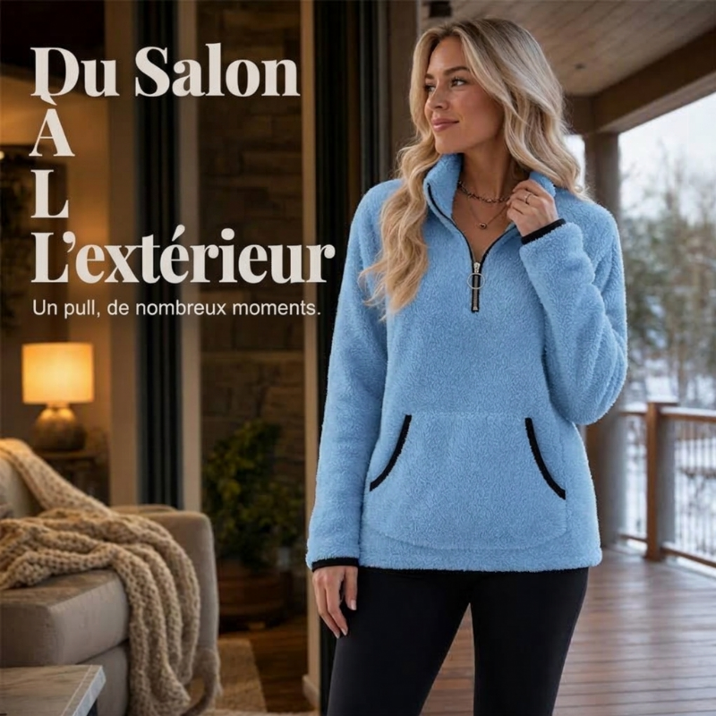 ✨ Sweat pelucheux demi-zip pour femme, polaire double face : facile à porter au quotidien 🧶