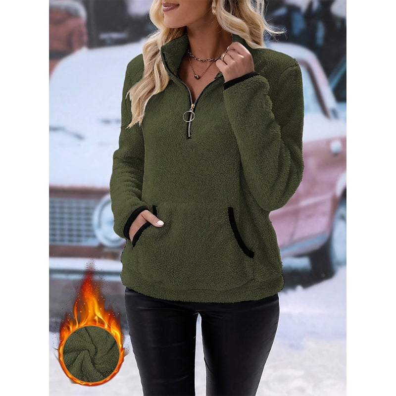 ✨ Sweat pelucheux demi-zip pour femme, polaire double face : facile à porter au quotidien 🧶