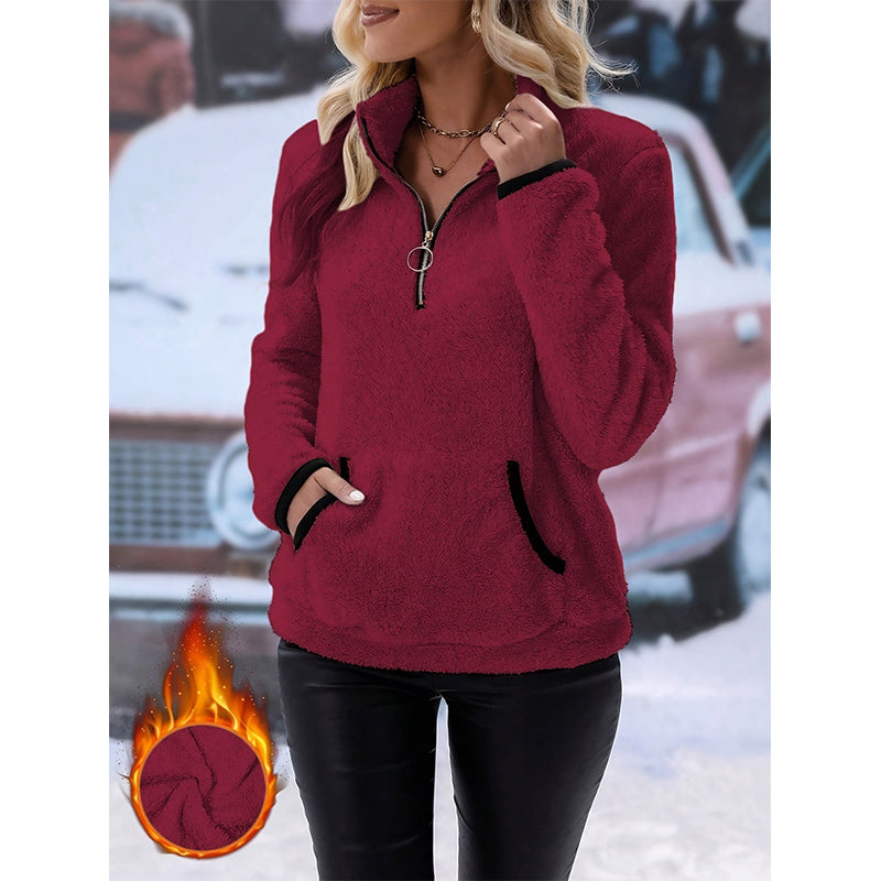 ✨ Sweat pelucheux demi-zip pour femme, polaire double face : facile à porter au quotidien 🧶