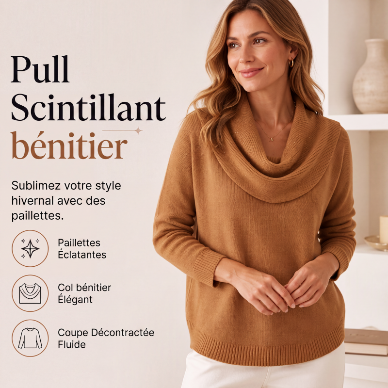✨ Pull en maille à col pailleté : tombé élégant et facile à porter au quotidien 🧶