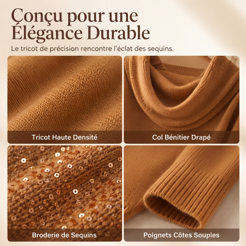 ✨ Pull en maille à col pailleté : tombé élégant et facile à porter au quotidien 🧶