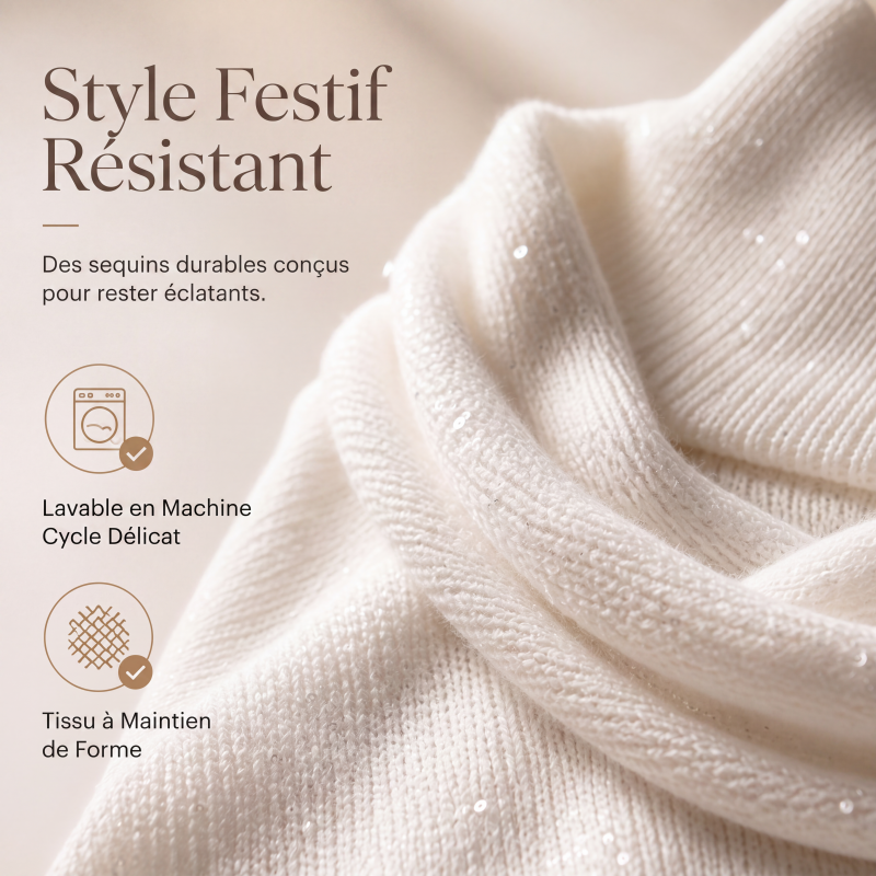 ✨ Pull en maille à col pailleté : tombé élégant et facile à porter au quotidien 🧶