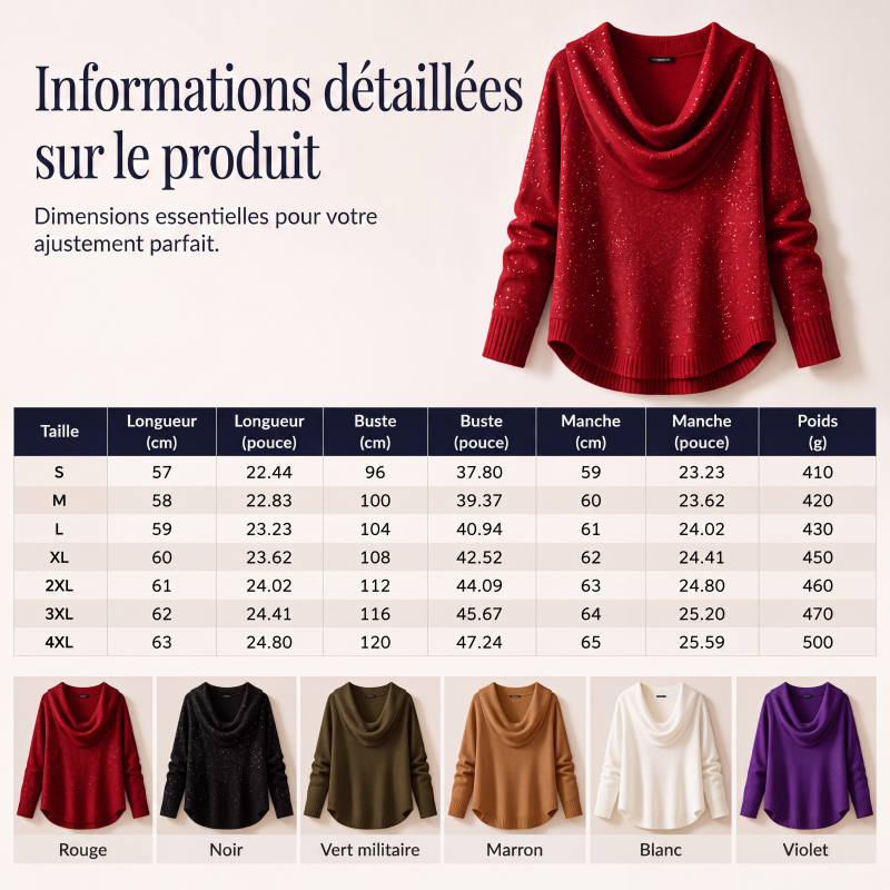 ✨ Pull en maille à col pailleté : tombé élégant et facile à porter au quotidien 🧶