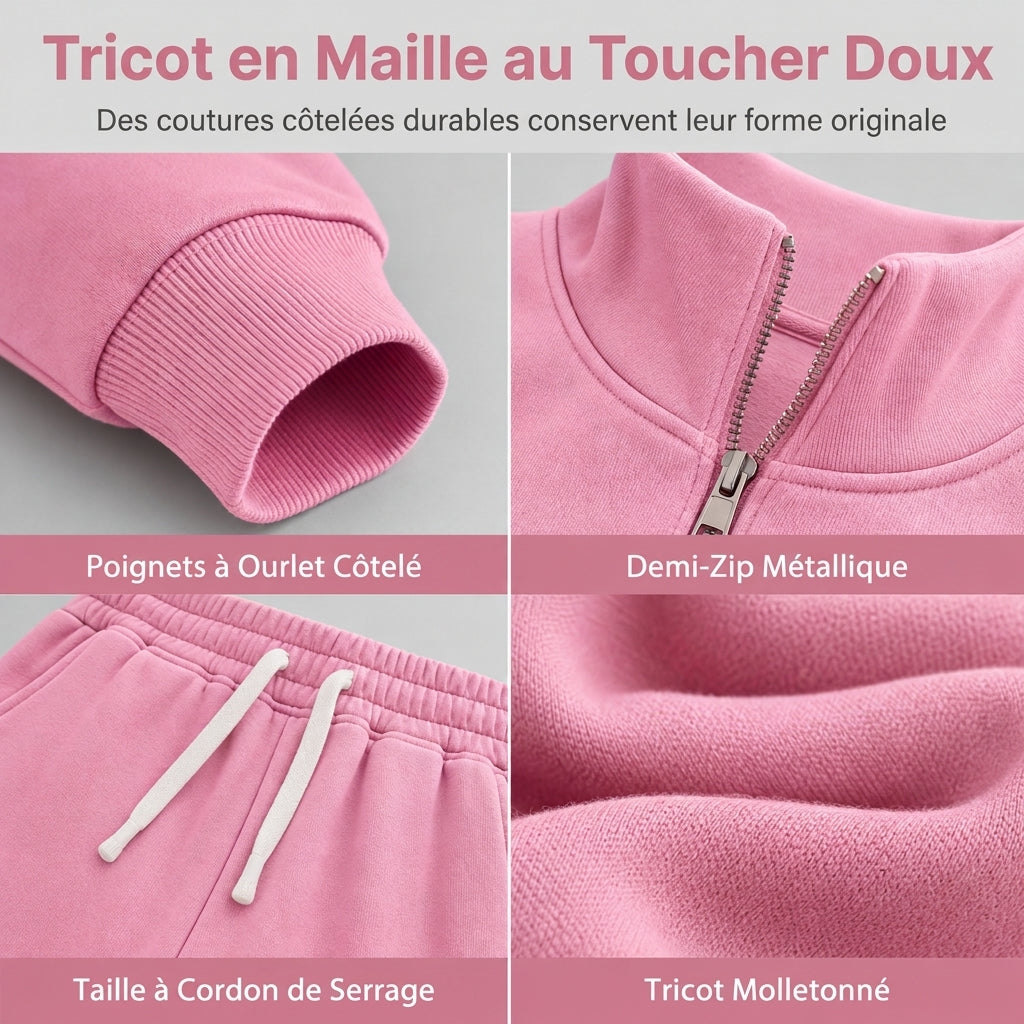 ✨ Ensemble deux pièces : haut demi-zip et pantalon long assortis, facile à porter au quotidien 🧶
