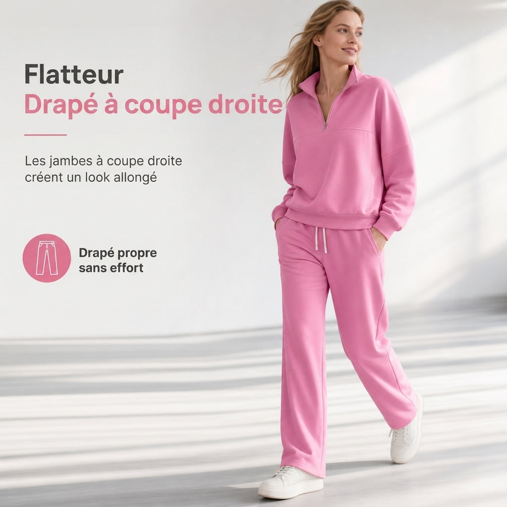 ✨ Ensemble deux pièces : haut demi-zip et pantalon long assortis, facile à porter au quotidien 🧶