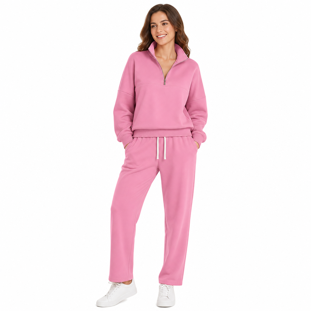 ✨ Ensemble deux pièces : haut demi-zip et pantalon long assortis, facile à porter au quotidien 🧶