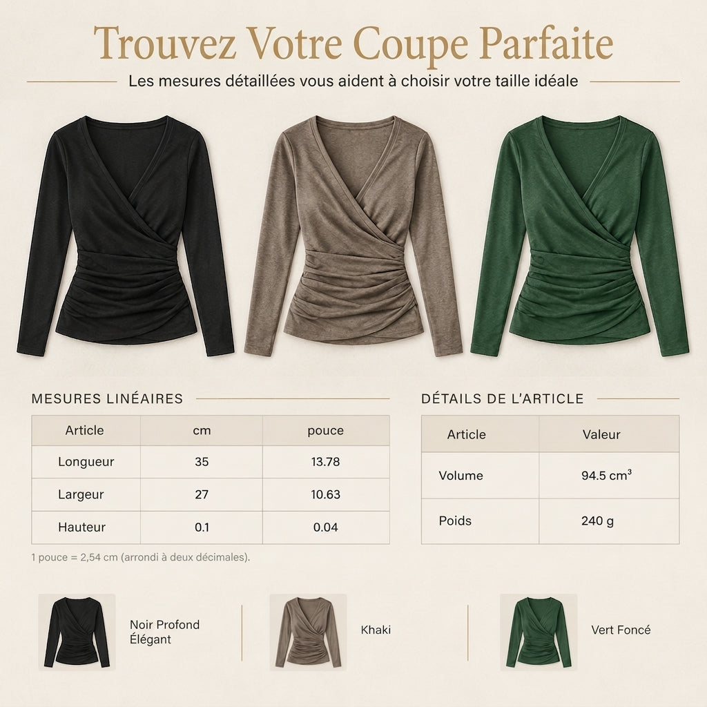 ✨ Haut femme col V à manches longues et taille froncée, coupe ajustée : facile à porter au printemps comme en automne 🌸