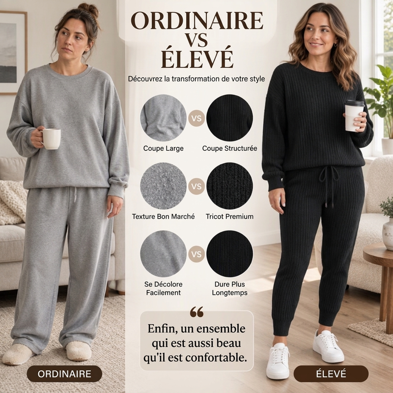 ✨ Cet ensemble 2 pièces pour femme en maille côtelée joue la carte décontractée — facile à porter au quotidien 🧶