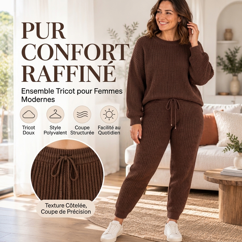 ✨ Cet ensemble 2 pièces pour femme en maille côtelée joue la carte décontractée — facile à porter au quotidien 🧶