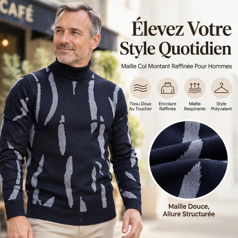 ✨ Pull col roulé pour homme, coupe slim et esprit casual : facile à porter au quotidien 🧶