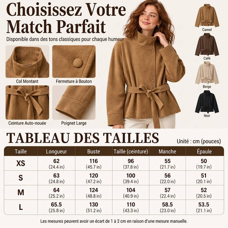 ✨ Veste pour femme à col montant et ceinture : élégante et facile à porter au quotidien 🧥