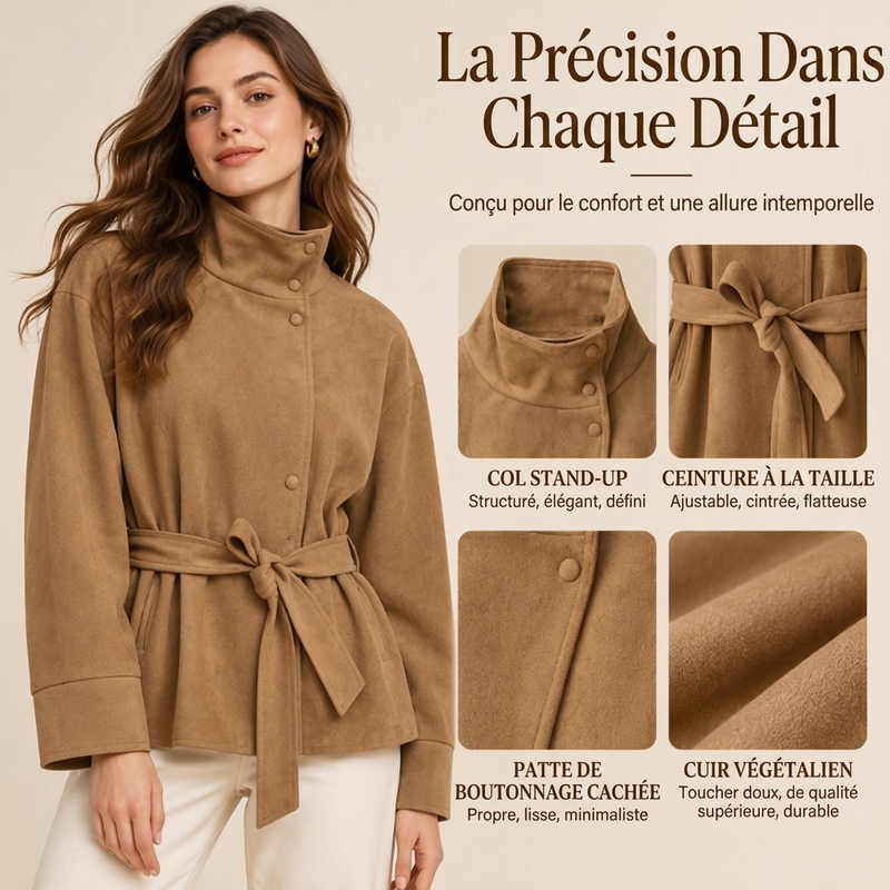 ✨ Veste pour femme à col montant et ceinture : élégante et facile à porter au quotidien 🧥