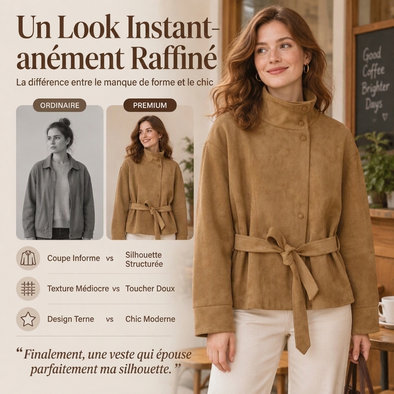 ✨ Veste pour femme à col montant et ceinture : élégante et facile à porter au quotidien 🧥