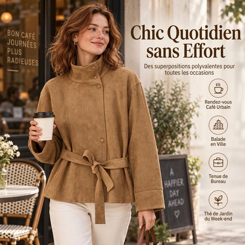 ✨ Veste pour femme à col montant et ceinture : élégante et facile à porter au quotidien 🧥