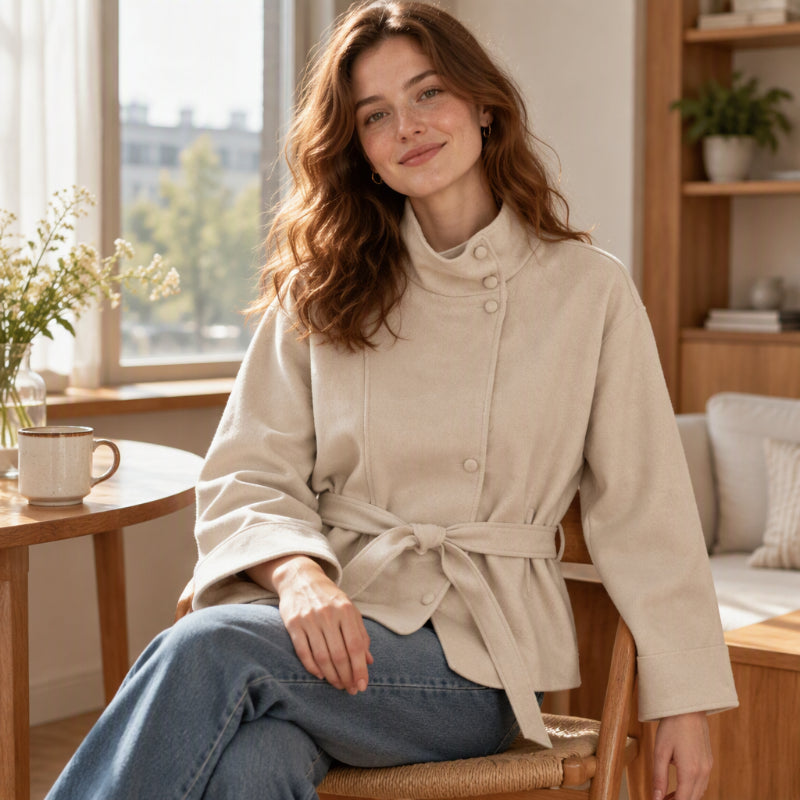 ✨ Veste pour femme à col montant et ceinture : élégante et facile à porter au quotidien 🧥