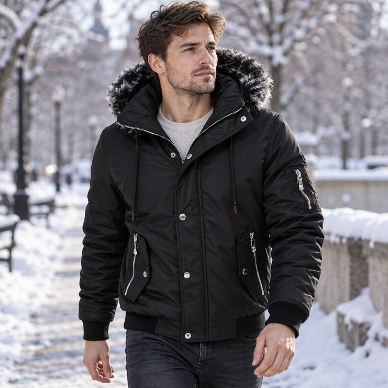 ✨ Veste d’hiver décontractée pour homme, capuche en fausse fourrure : facile à porter au quotidien 🧥