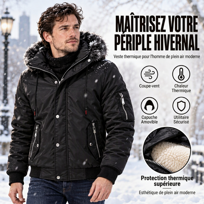 ✨ Veste d’hiver décontractée pour homme, capuche en fausse fourrure : facile à porter au quotidien 🧥