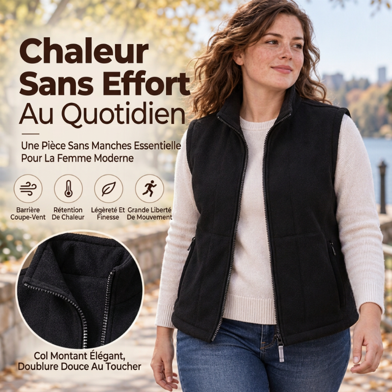 Gilet Femme Chaud en Maille Brossée Col Montant