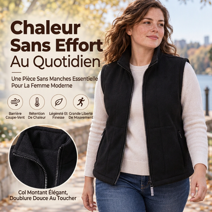 Gilet Femme Chaud en Maille Brossée Col Montant