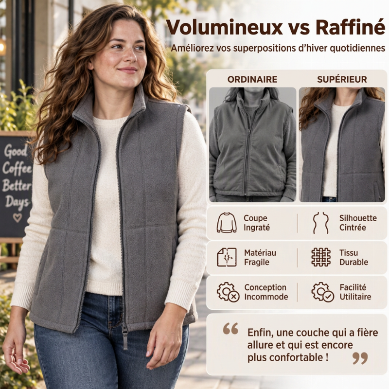Gilet Femme Chaud en Maille Brossée Col Montant