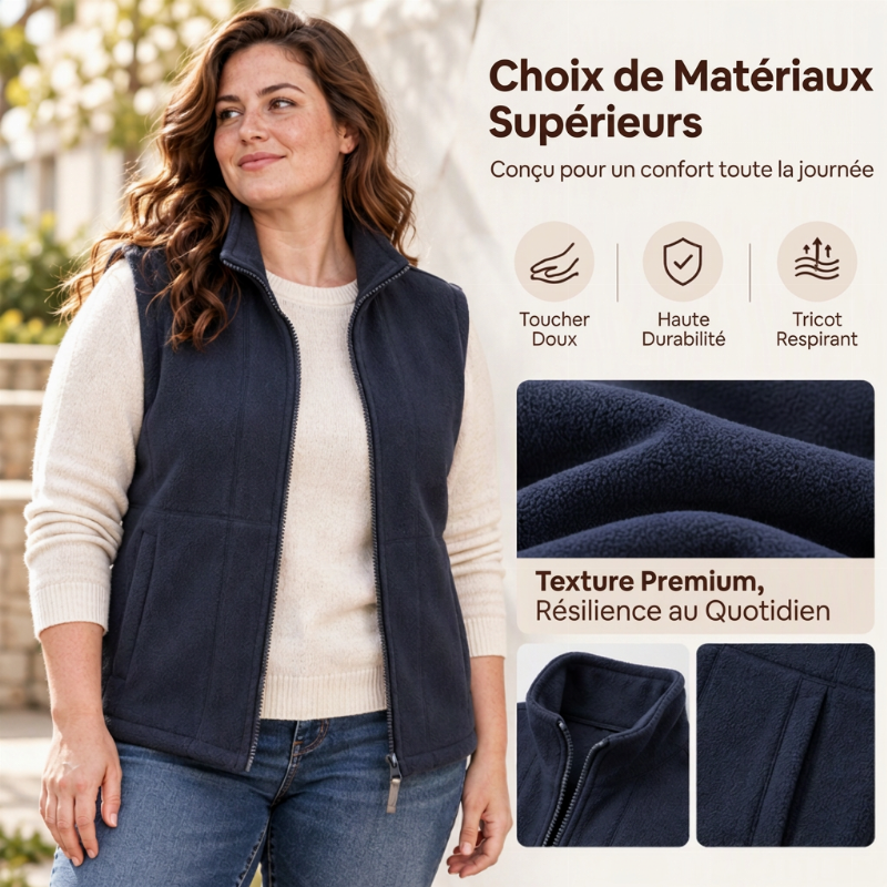 Gilet Femme Chaud en Maille Brossée Col Montant